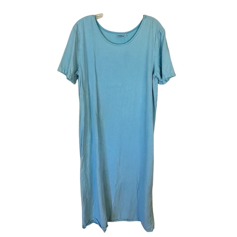 Tianello Womens Rayon Long Light Blue Maxi Shift Dress Size large Short Sleeve